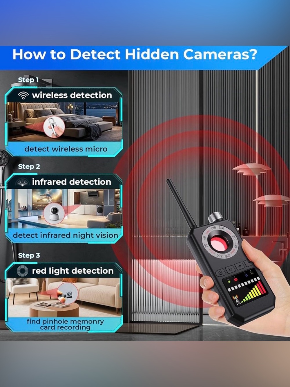 Hidden Camera Detectors,6-in-1 GPS Tracker Detector - Picture 5 of 6